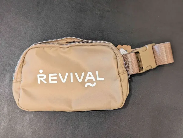 Beige Revival Pilates fanny pack, hands-free accessory